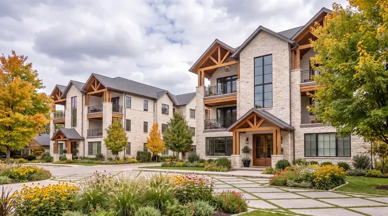 A row of townhomes and condos